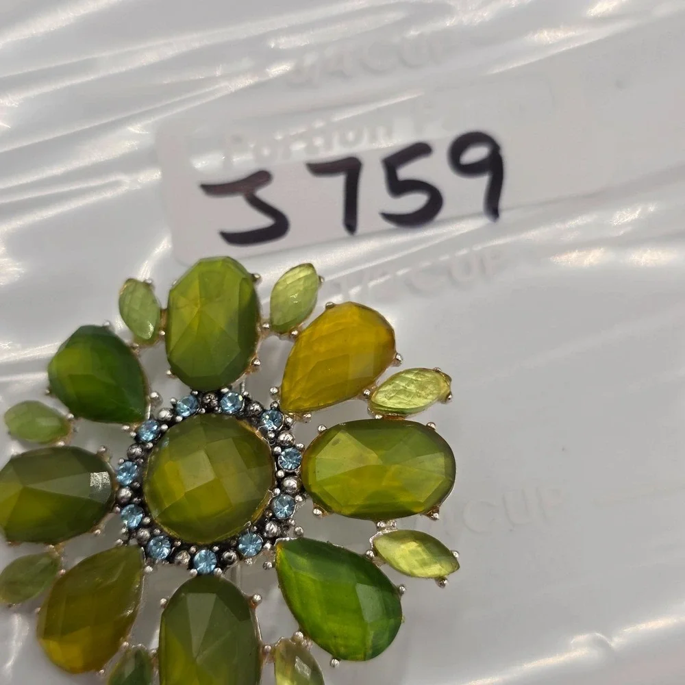 Liz Claiborne Vintage‎ Estate Art Deco Style Brooch Green Amber Gemstones Glam